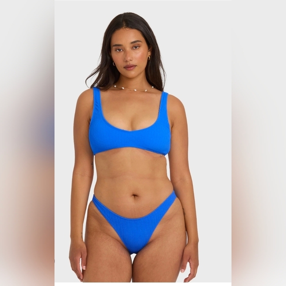 Blushing Brunette Other - Ribbed Scoop Bikini Set in Cobalt Blue